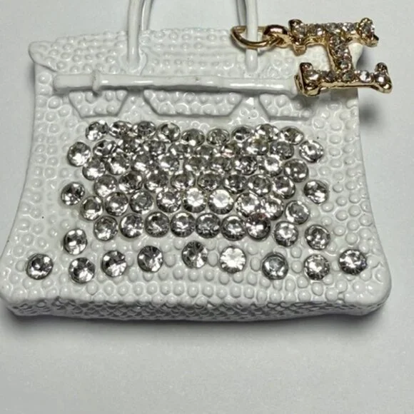 Fashion Jewelry Purse Keychain White Rhinestone Handbag Charm Bling Y2K Designer - Picture 7 of 9